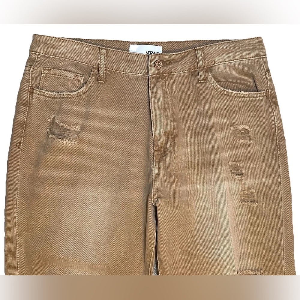 Vervet Jeans Women's Tan Size 30 Straight Vintage Crop Distressed Raw Hem 32x26 - Picture 3 of 8